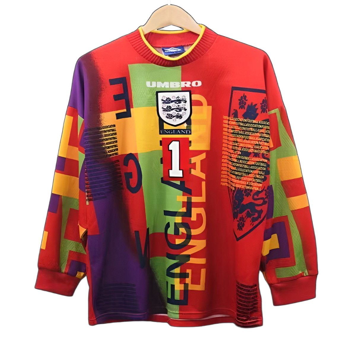 England 1996 Goalkeeper Jersey – Long Sleeve – Retro Version – Red