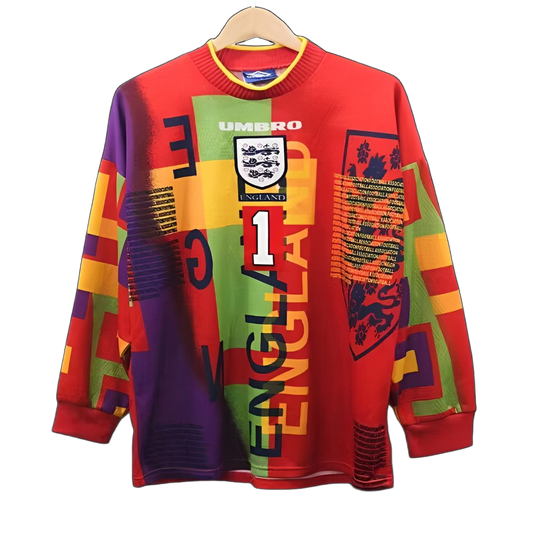 England 1996 Goalkeeper Jersey – Long Sleeve – Retro Version – Red