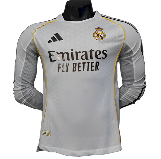 Real Madrid 2025/26 Home Jersey – Player Version – Long Sleeve