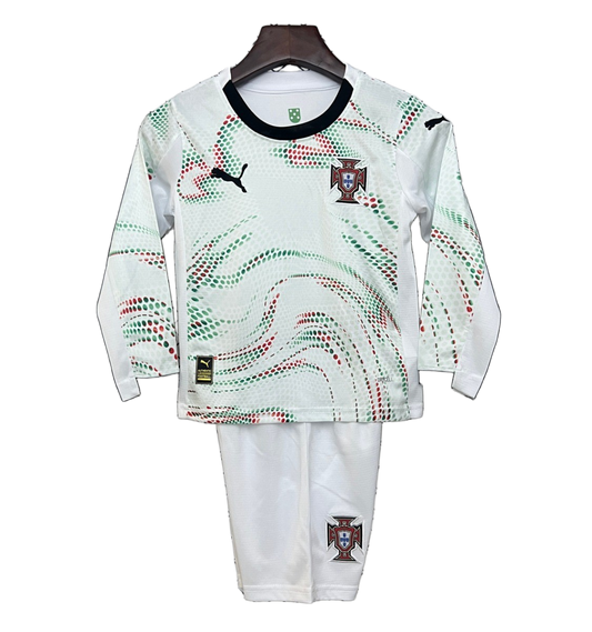Portugal 2025 Away Kids Kit – Long Sleeve – White