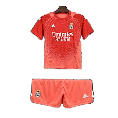 Real Madrid 2025/26 Goalkeeper Kids Kit – Red/Orange