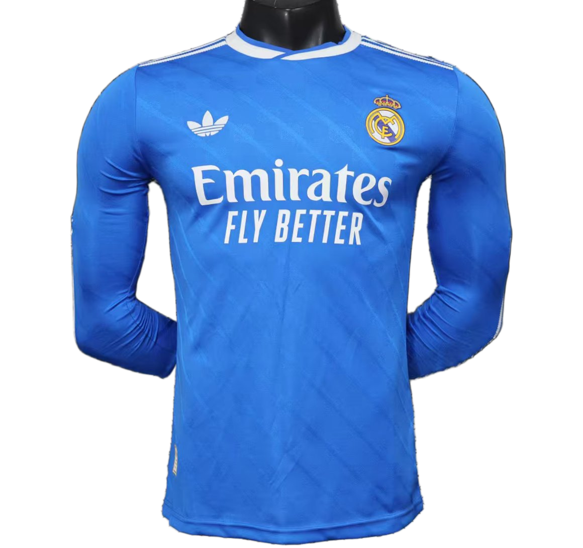 Real Madrid 2025/26 Third Jersey – Player Version – Long Sleeve – Blue