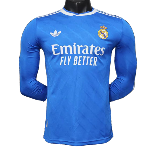 Real Madrid 2025/26 Third Jersey – Player Version – Long Sleeve – Blue