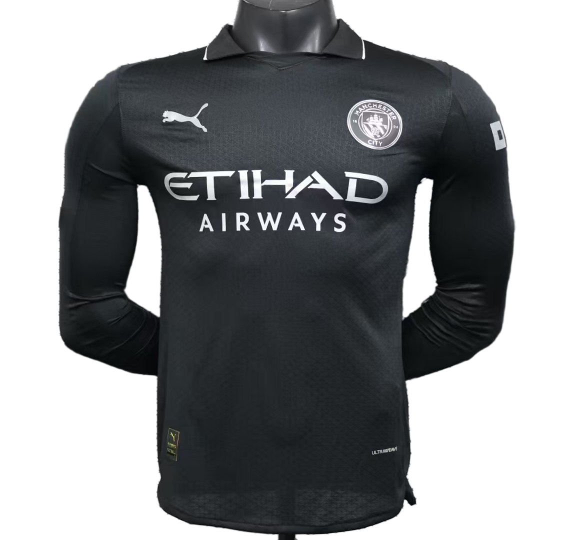 Manchester City 2025/26 Away Jersey – Player Version – Long Sleeve – Black