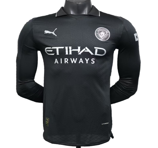 Manchester City 2025/26 Away Jersey – Player Version – Long Sleeve – Black