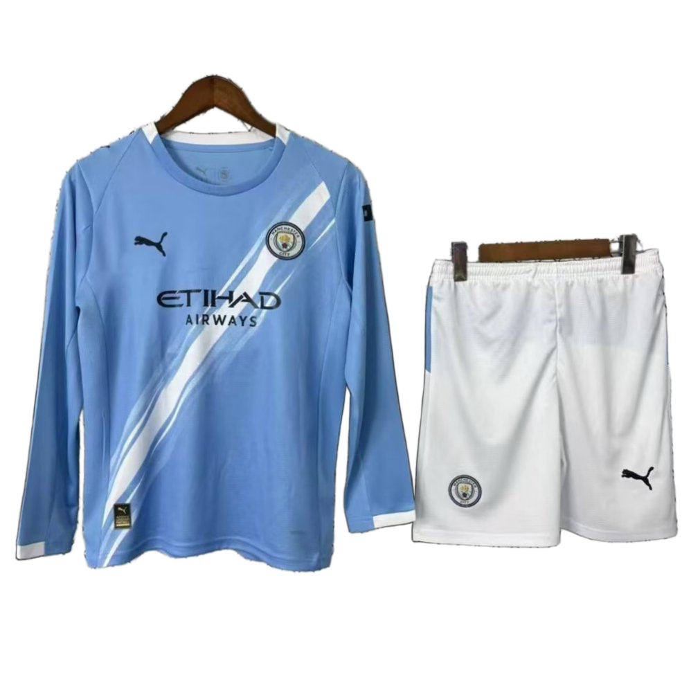 Manchester City 2025/26 Home Kids Kit – Long Sleeve