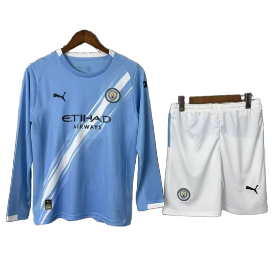 Manchester City 2025/26 Home Kids Kit – Long Sleeve