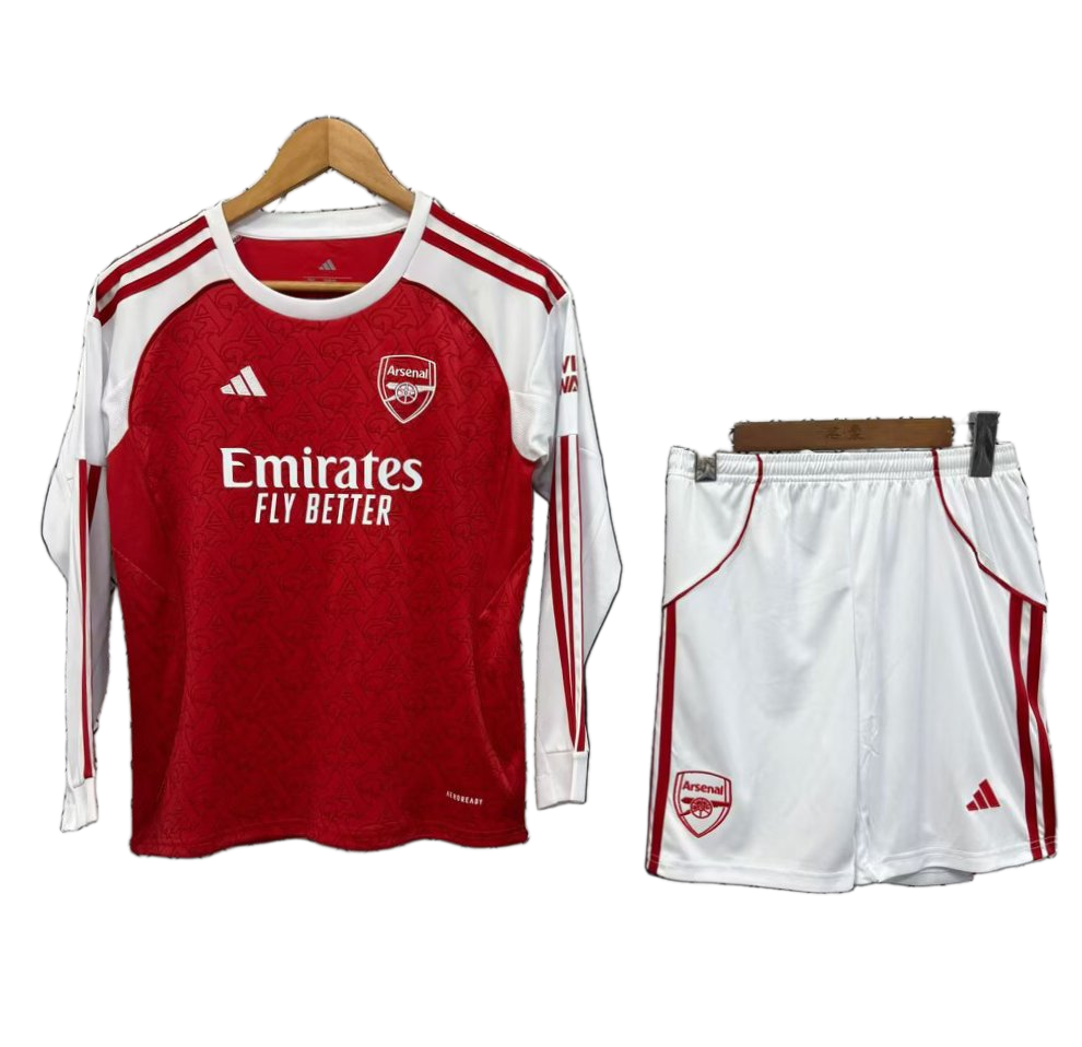 Arsenal 2025/26 Home Kids Kit – Long Sleeve