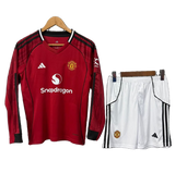 Manchester United 2025/26 Home Kids Kit – Long Sleeve
