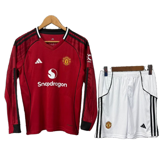Manchester United 2025/26 Home Kids Kit – Long Sleeve