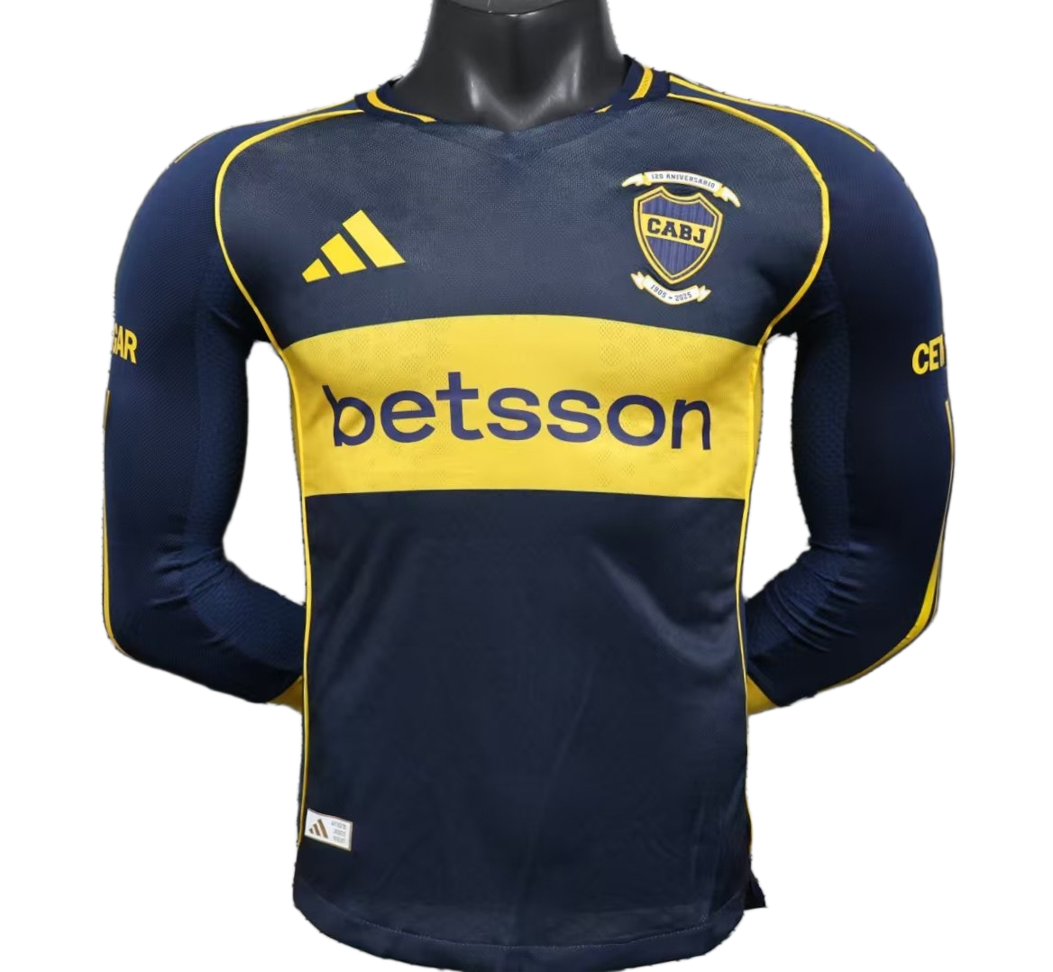 Boca Juniors 2025/26 Home Jersey – Player Version – Long Sleeve – Blue/Navy/Yellow