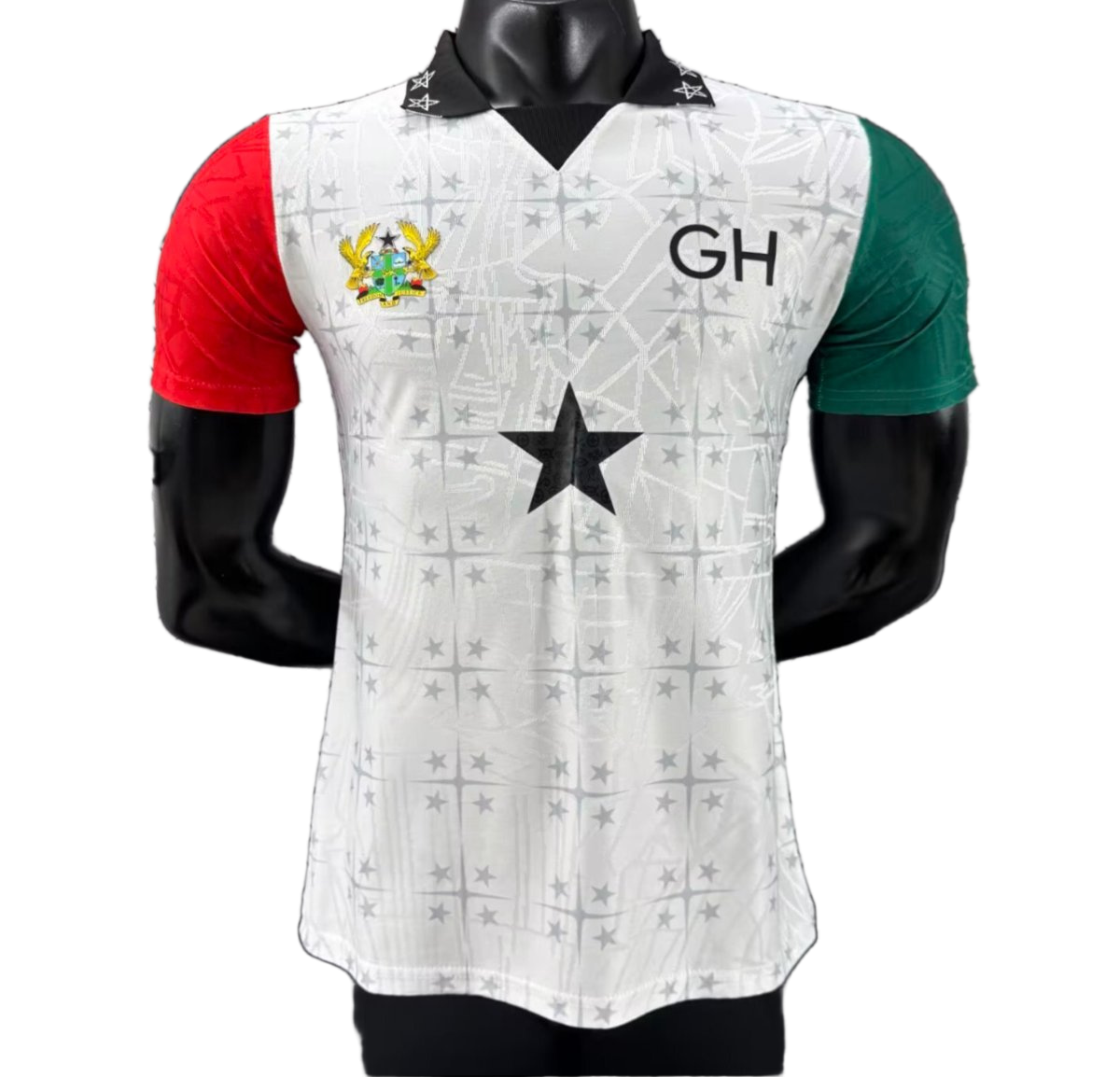Ghana 2026 Jersey – Player Version – White/Black/Red/Green – Star Sleeves