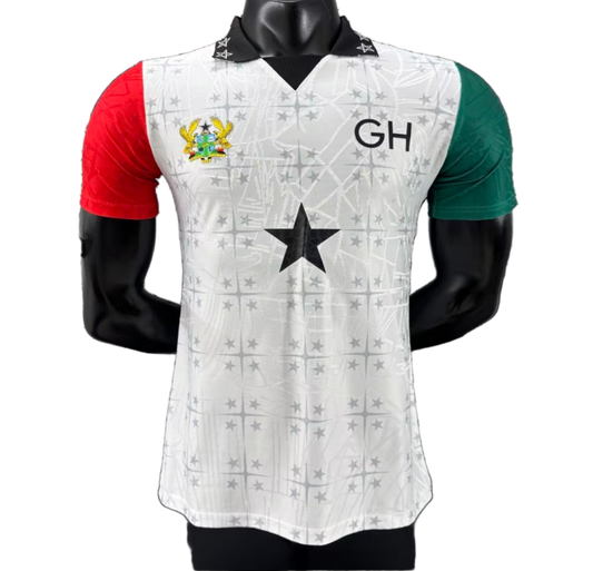 Ghana 2026 Jersey – Player Version – White/Black/Red/Green – Star Sleeves