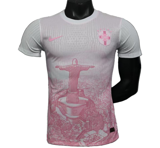 Brazil 2026 Jersey – Player Version – Special Edition – White/Pink – Christ Redeemer Pattern