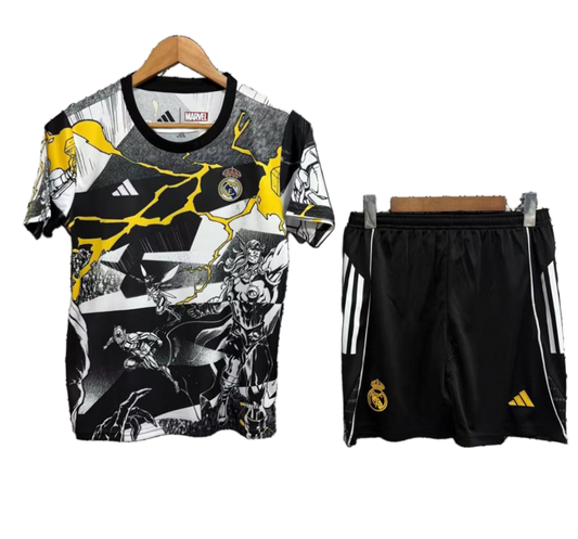 Real Madrid 2025/26 Pre – Match Kids Kit – Player Version – White