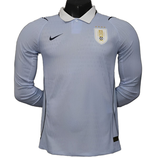 Uruguay 2026 Jersey – Player Version – Long Sleeve – White/Blue – Light Collar