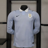 Uruguay 2026 Jersey – Player Version – Long Sleeve – White/Blue – Light Collar