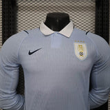 Uruguay 2026 Jersey – Player Version – Long Sleeve – White/Blue – Light Collar