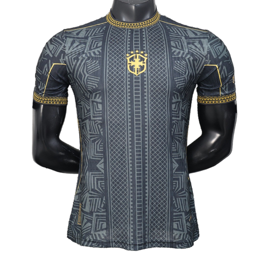 Brazil 2026 Jersey – Player Version – Black/Gold – Geometric Tribal Pattern