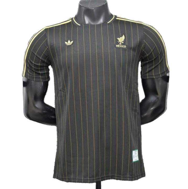 Mexico 2026 Jersey – Player Version – Black/Gold – Pinstripes