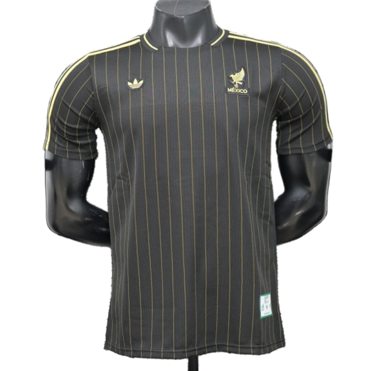 Mexico 2026 Jersey – Player Version – Black/Gold – Pinstripes