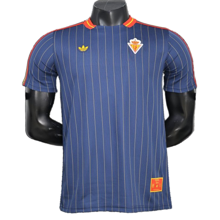 Spain 2026 Jersey – Player Version – Blue/Navy/Yellow – Thin Pinstripes