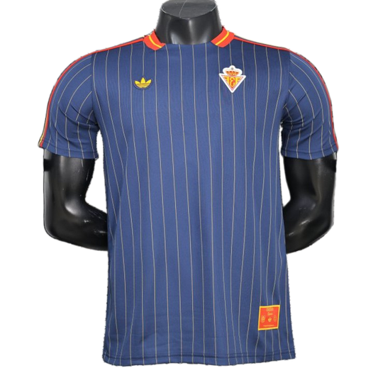 Spain 2026 Jersey – Player Version – Blue/Navy/Yellow – Thin Pinstripes