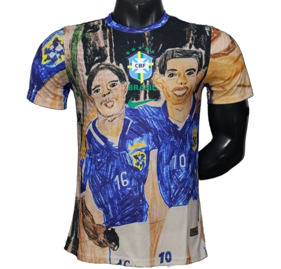 Brazil 2026 Jersey – Player Version – Special Edition – Cbf Hand Drawn Art Featuring Ronaldo Ronaldinho