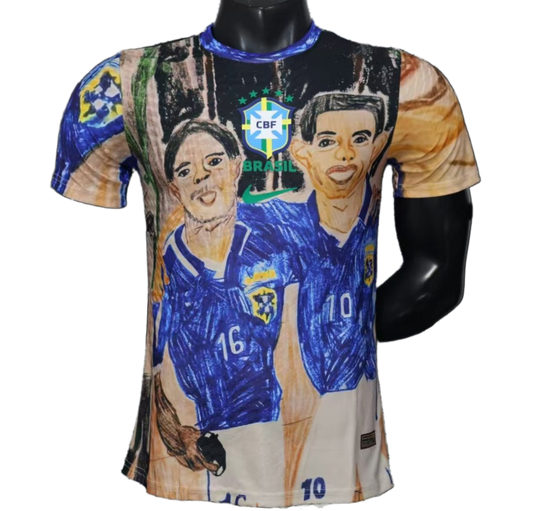 Brazil 2026 Jersey – Player Version – Special Edition – Cbf Hand Drawn Art Featuring Ronaldo Ronaldinho