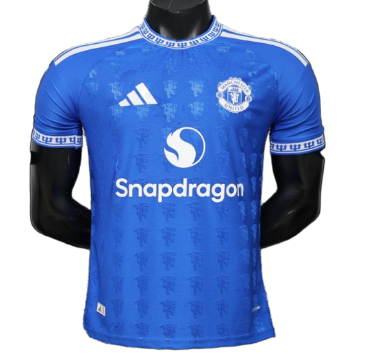Manchester United 2026/27 Jersey – Player Version – Blue – All Over Devil Jacquard Pattern
