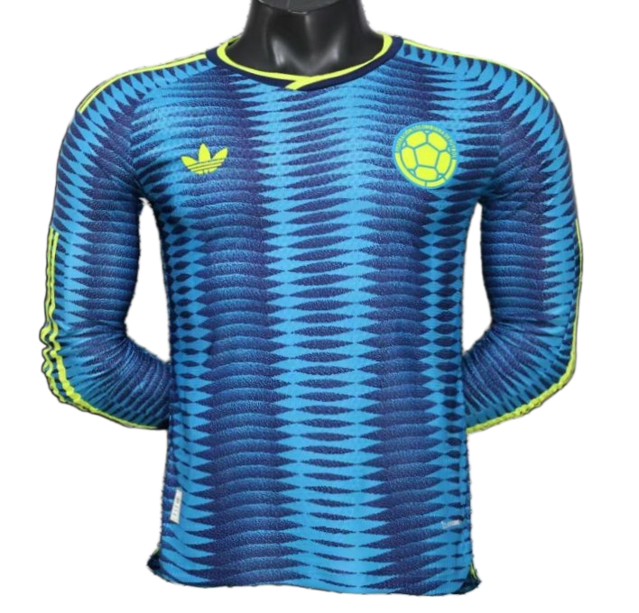 Colombia 2027 Away Jersey – Player Version – Long Sleeve – Blue – Wave Jacquard Pattern