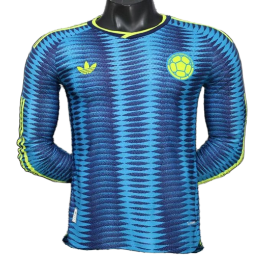 Colombia 2027 Away Jersey – Player Version – Long Sleeve – Blue – Wave Jacquard Pattern