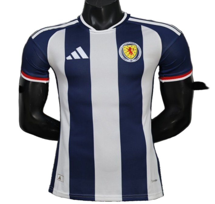 Scotland 2027 Away Jersey – Player Version – White/Navy – Vertical Stripes