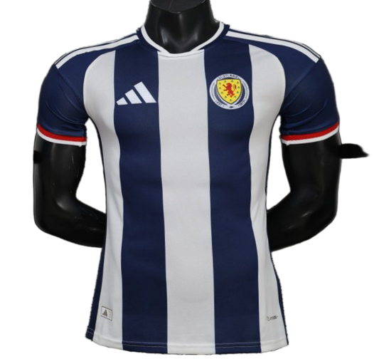 Scotland 2027 Away Jersey – Player Version – White/Navy – Vertical Stripes