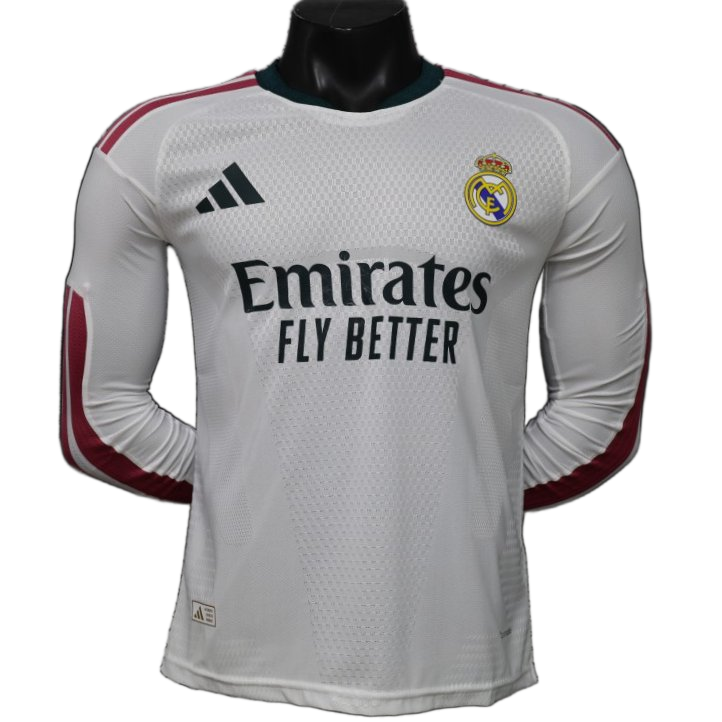 Real Madrid 2026/27 Home Jersey – Player Version – Long Sleeve – White/Burgundy