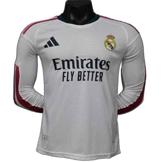 Real Madrid 2026/27 Home Jersey – Player Version – Long Sleeve – White/Burgundy