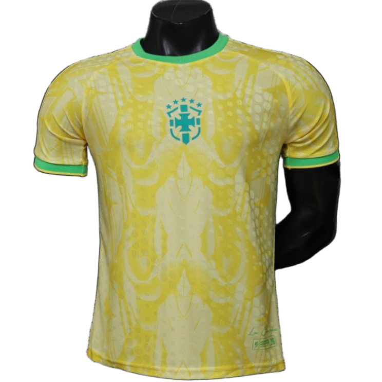 Brazil 2026 Home Jersey – Player Version – Yellow – Abstract Feather Pattern