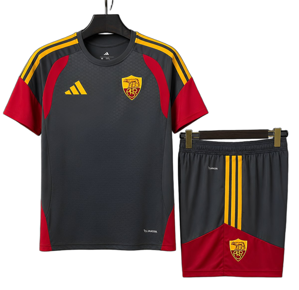 Roma 2026/27 Training Adult Kit – Red/Yellow/Grey – Dark Shorts