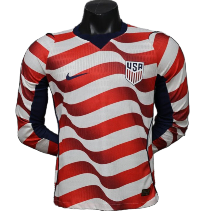 USA 2026 Home Jersey – Player Version – Long Sleeve – White/Red – Wave Stripe