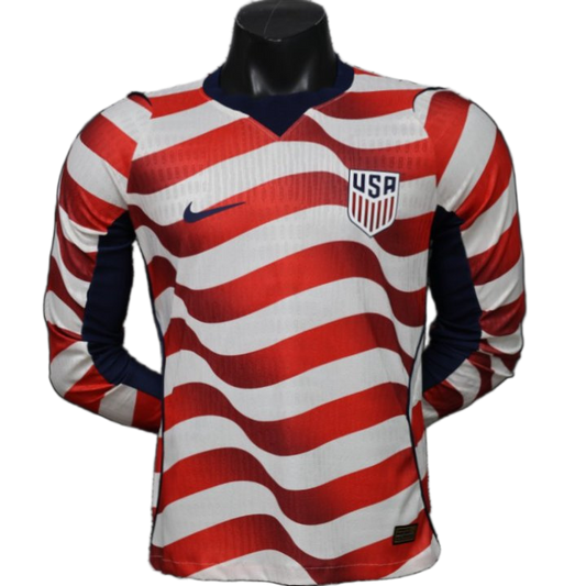 USA 2026 Home Jersey – Player Version – Long Sleeve – White/Red – Wave Stripe