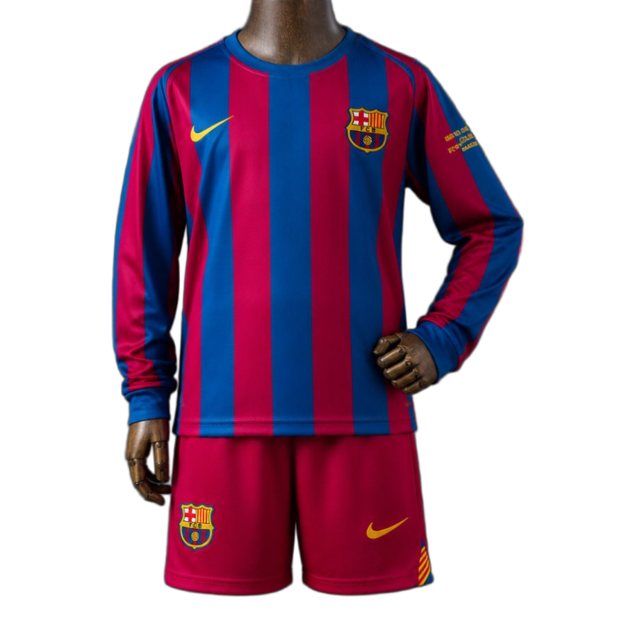 FC Barcelona 2005/06 Home Kids Kit – Long Sleeve – Retro Version