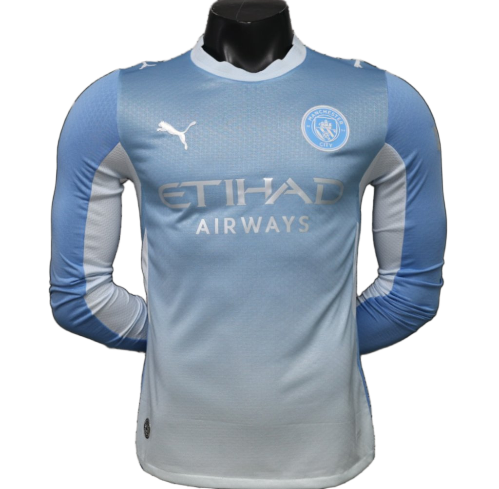 Manchester City 2026/27 Jersey – Player Version – Long Sleeve – White/Blue – Sky