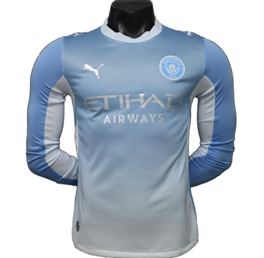 Manchester City 2026/27 Jersey – Player Version – Long Sleeve – White/Blue – Sky