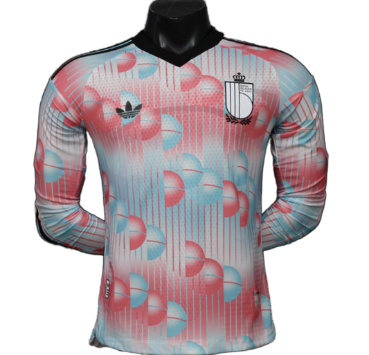 Belgium 2026/27 Away Jersey – Player Version – Long Sleeve – Blue/Pink