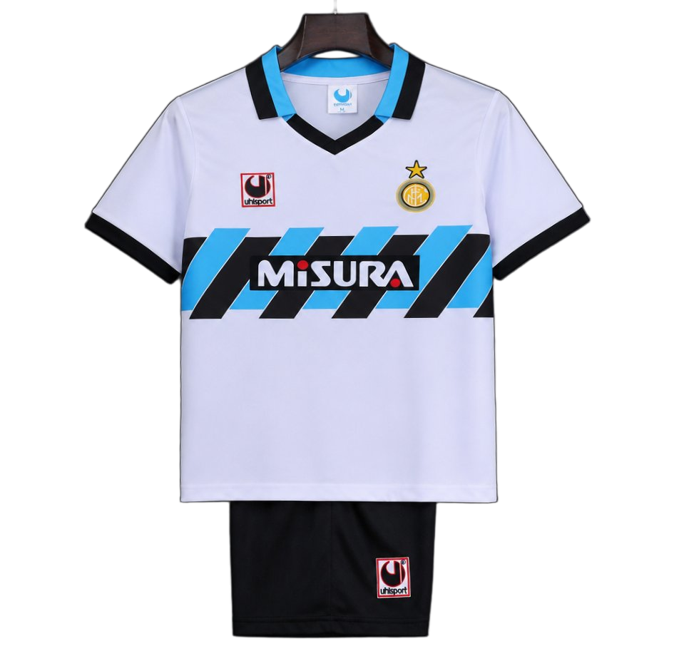 Inter Milan 1990/91 Away Kids Kit – Retro Version – White/Blue