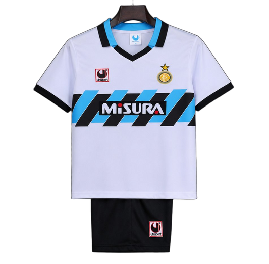 Inter Milan 1990/91 Away Kids Kit – Retro Version – White/Blue