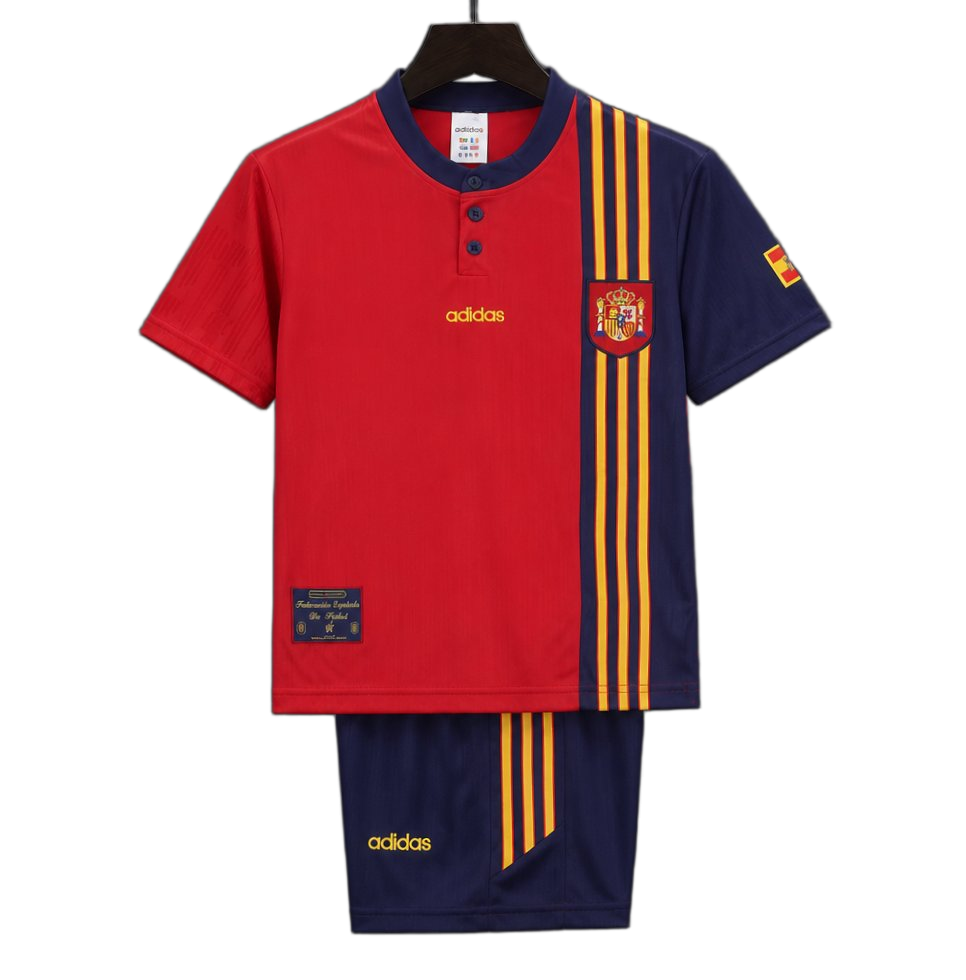 Spain 1996 Home Kids Kit – Retro Version – Red/Navy