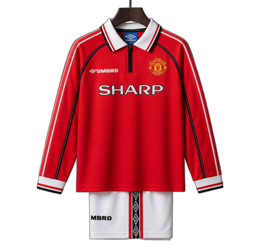 Manchester United 1998/99 Home Kids Kit – Long Sleeve – Retro Version – Red