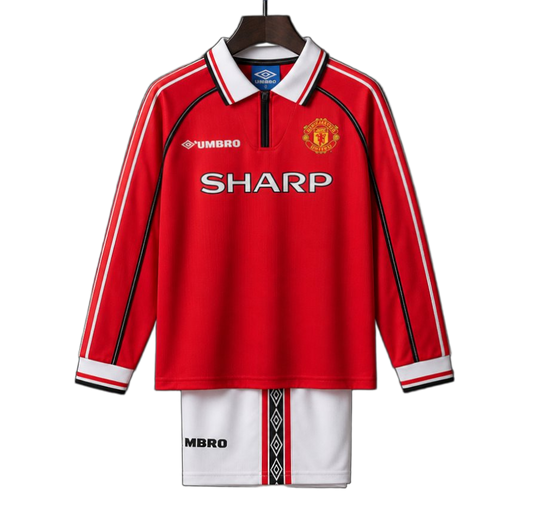 Manchester United 1998/99 Home Kids Kit – Long Sleeve – Retro Version – Red