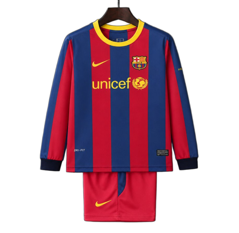 FC Barcelona 2010/11 Home Kids Kit – Long Sleeve – Retro Version – Red/Blue